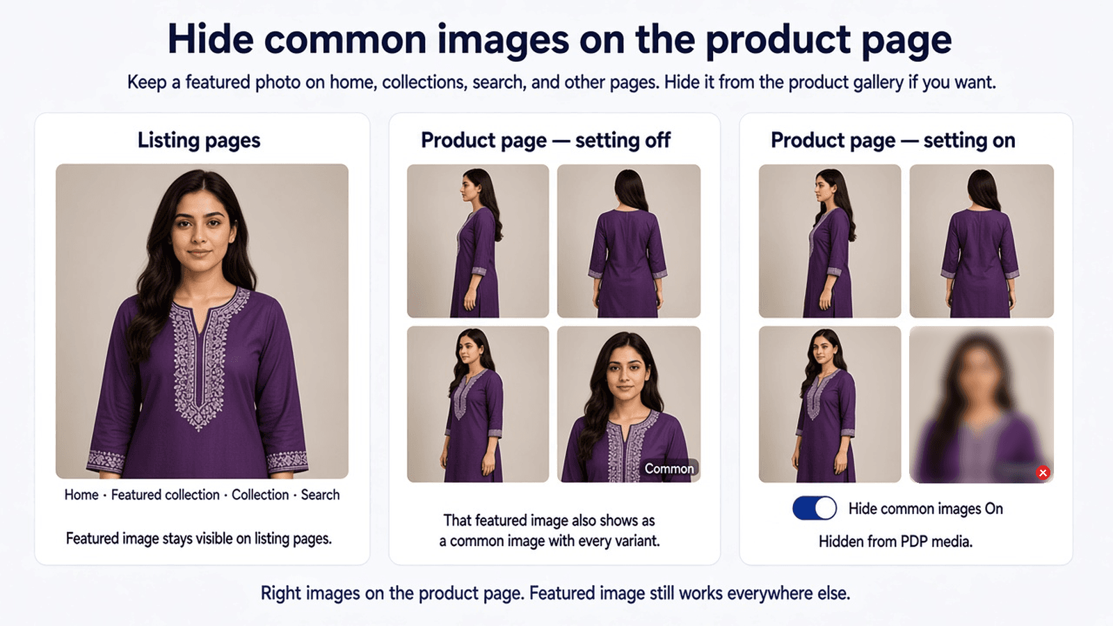 Hide common images on PDP, keep featured elsewhere